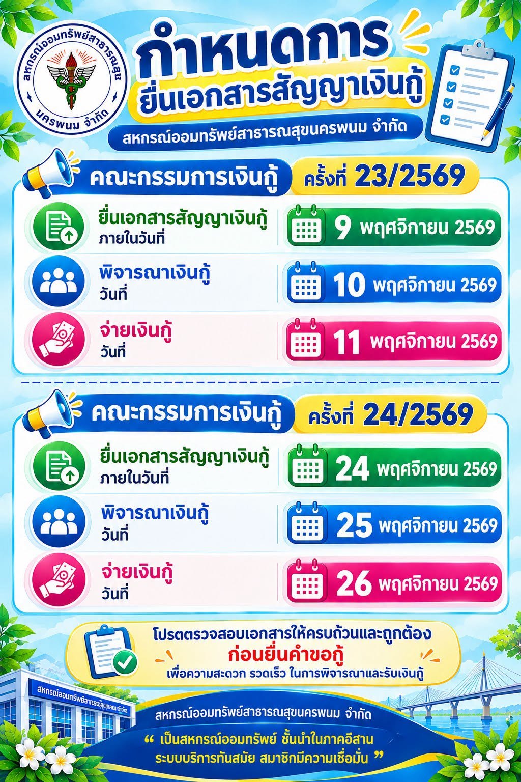 เงินกู้ประจำเดือนพฤศจิกายน 2569